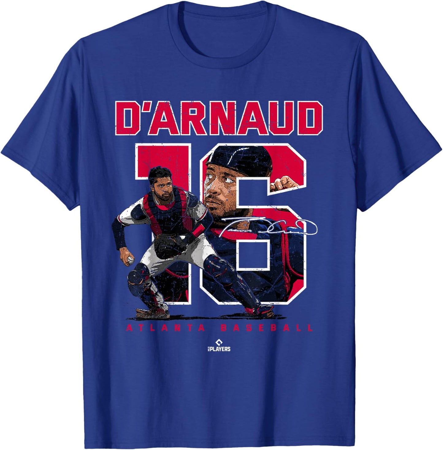 Number and Portrait Travis d Arnaud Atlanta MLBPA T-Shirt - T-Shirt | Royal