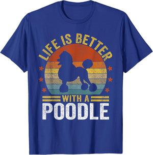 Life Is Better With A Poodle Mom Poodle Dad Retro Poodle Dog Women Kids T-Shirt - T-Shirt | Royal