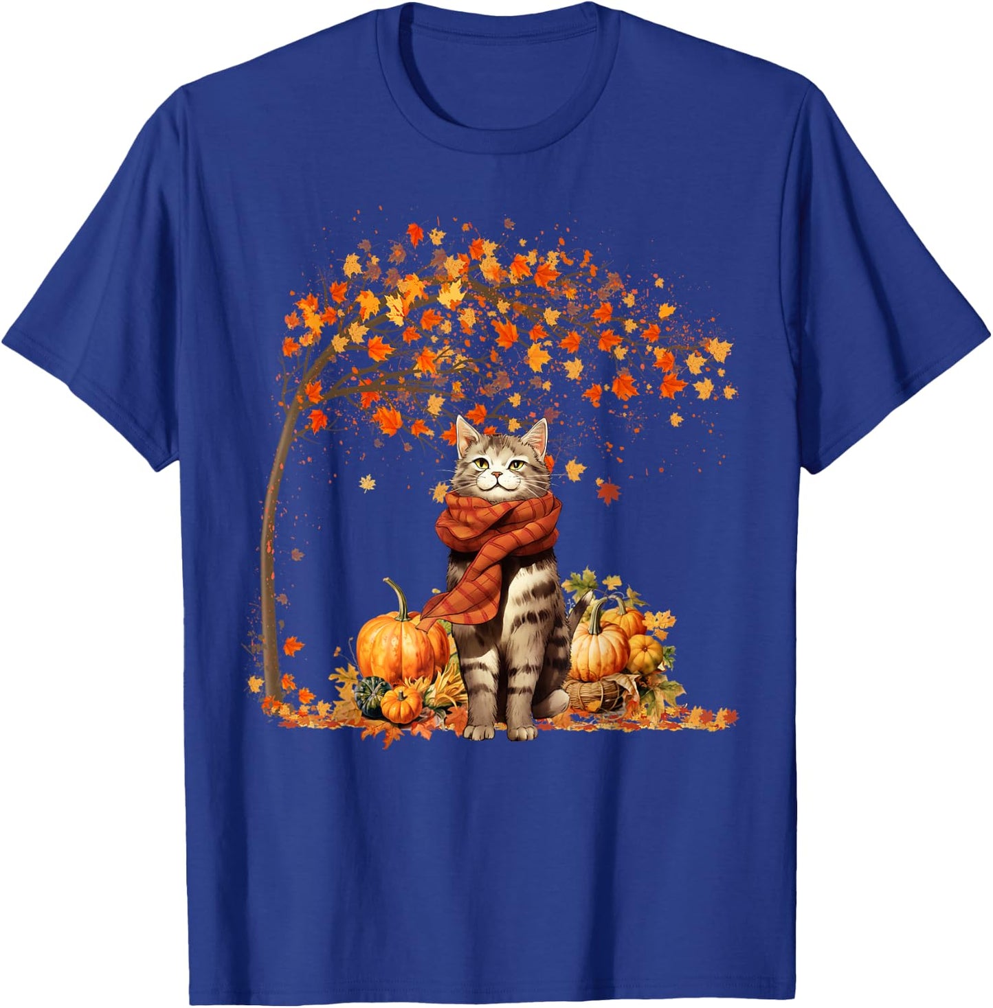 Cat Leaf Fall Hello Autumn Cat Kitten Lover Thanksgiving T-Shirt - T-Shirt | Royal