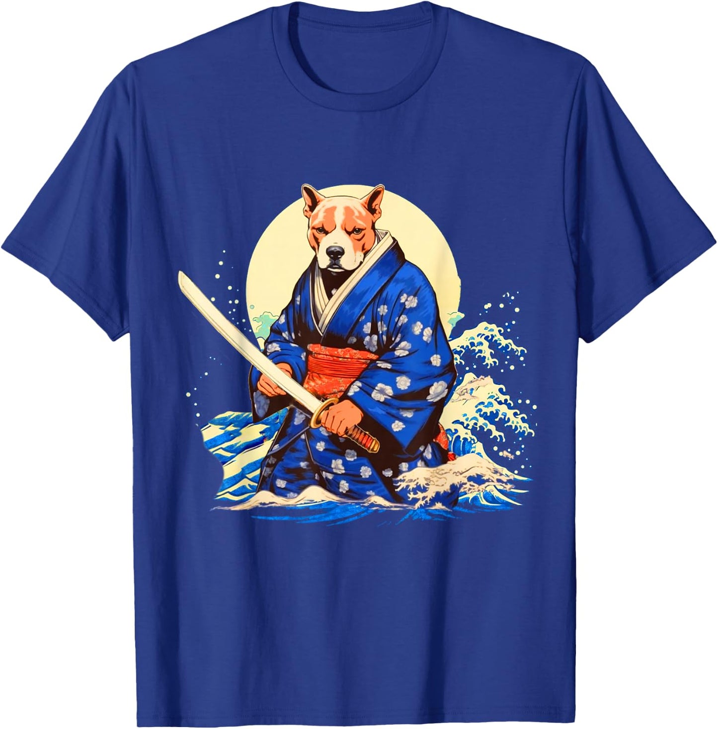 Funny Pitbull Dog Japanese Grand Wave Ukiyoe Art Ninja Cool T-Shirt - T-Shirt | Royal