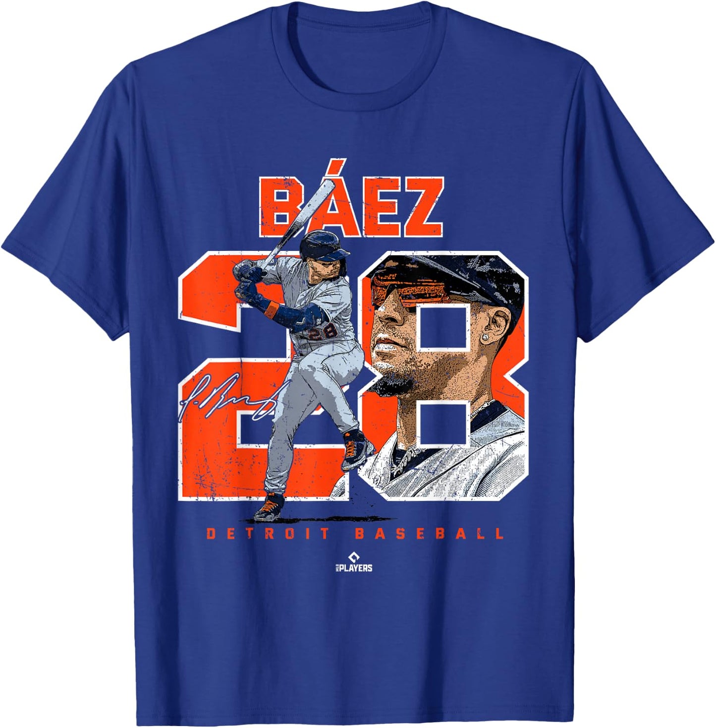 Number and Portrait Javier Baez Detroit MLBPA T-Shirt - T-Shirt | Royal