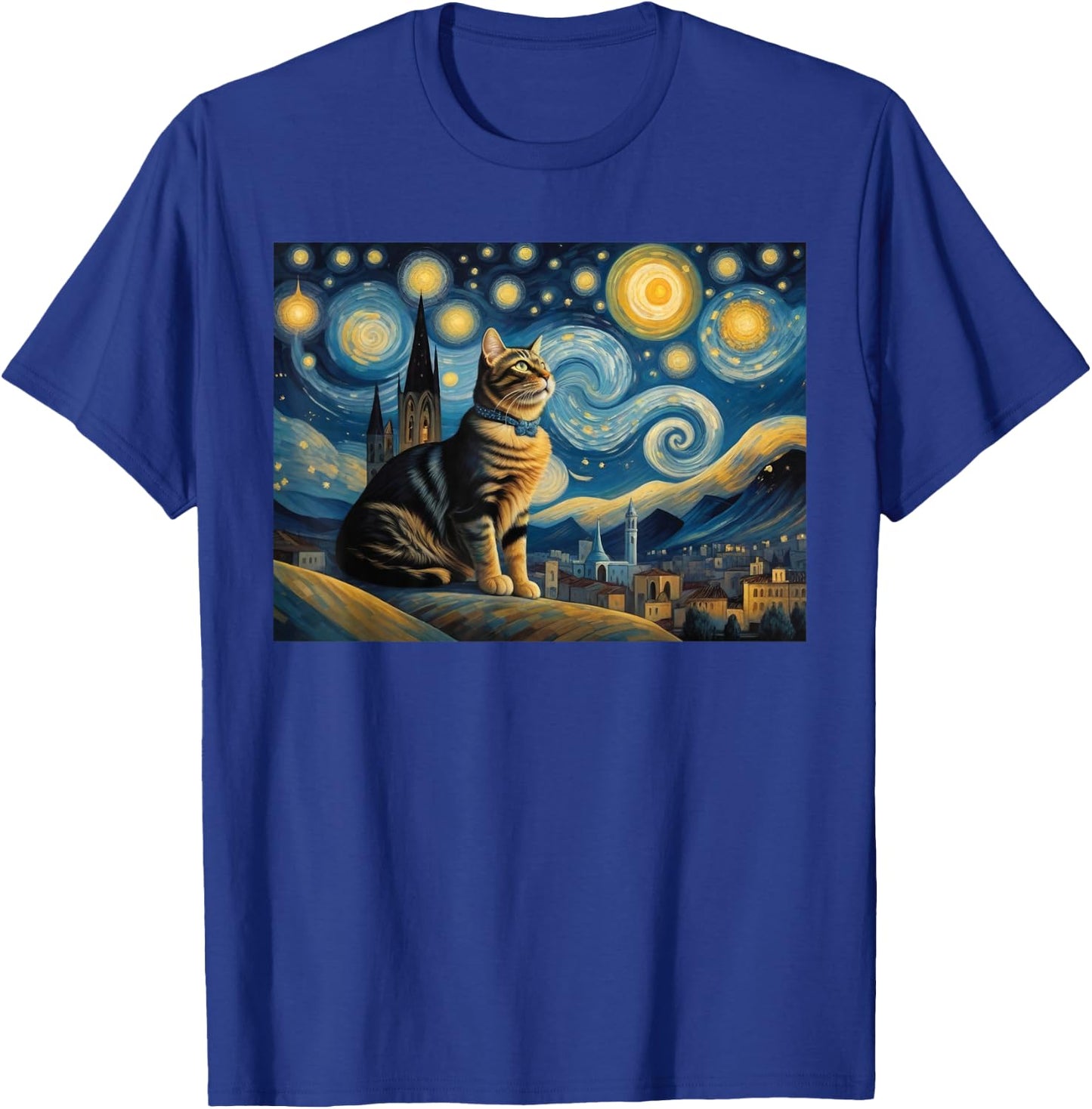 cute cat Painting art Starry Night kitty kitten Van Gogh T-Shirt - T-Shirt | Royal
