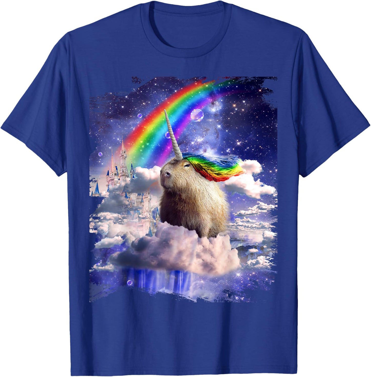 Capybaricorn Capybara Unicorn In Clouds Space Rainbow T-Shirt - T-Shirt | Royal