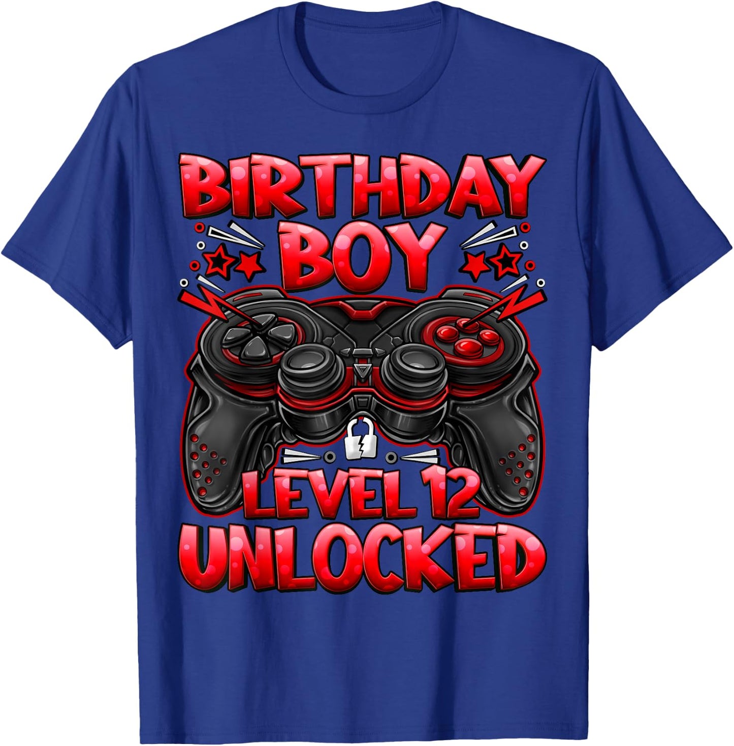 Birthday Boy Level 12 Unlocked 12th Birthday Gaming Gifts T-Shirt - T-Shirt | Royal