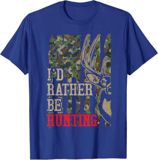 Youth Men I'd Rather Hunting Deer Camo Funny Hunter Dad Joke T-Shirt - T-Shirt | Royal