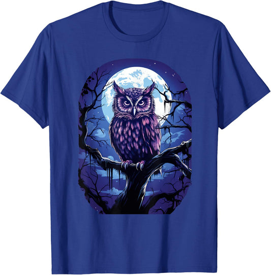 Owl Moon Graphic Women Men Girls Boys T-Shirt - T-Shirt | Royal