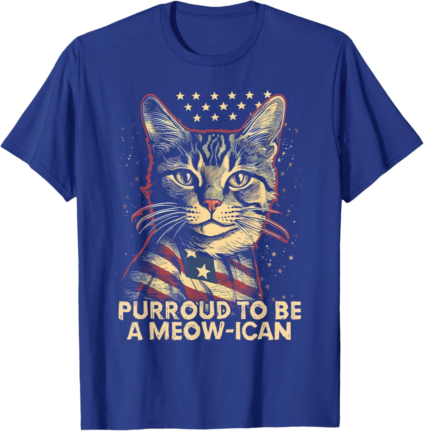 4th July Cat Lover, Purroud To Be A Meow-ican, American Cat Men Women Kids T-Shirt - T-Shirt | Royal