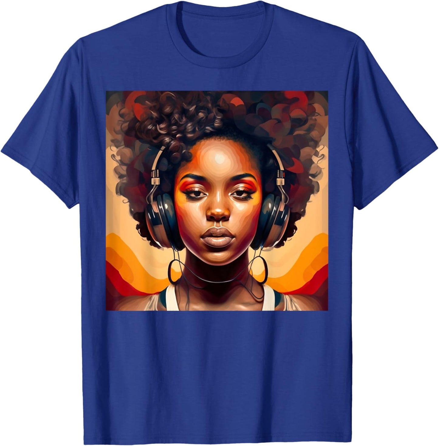Excessivism Black Woman Listening to Music African American T-Shirt - T-Shirt | Royal