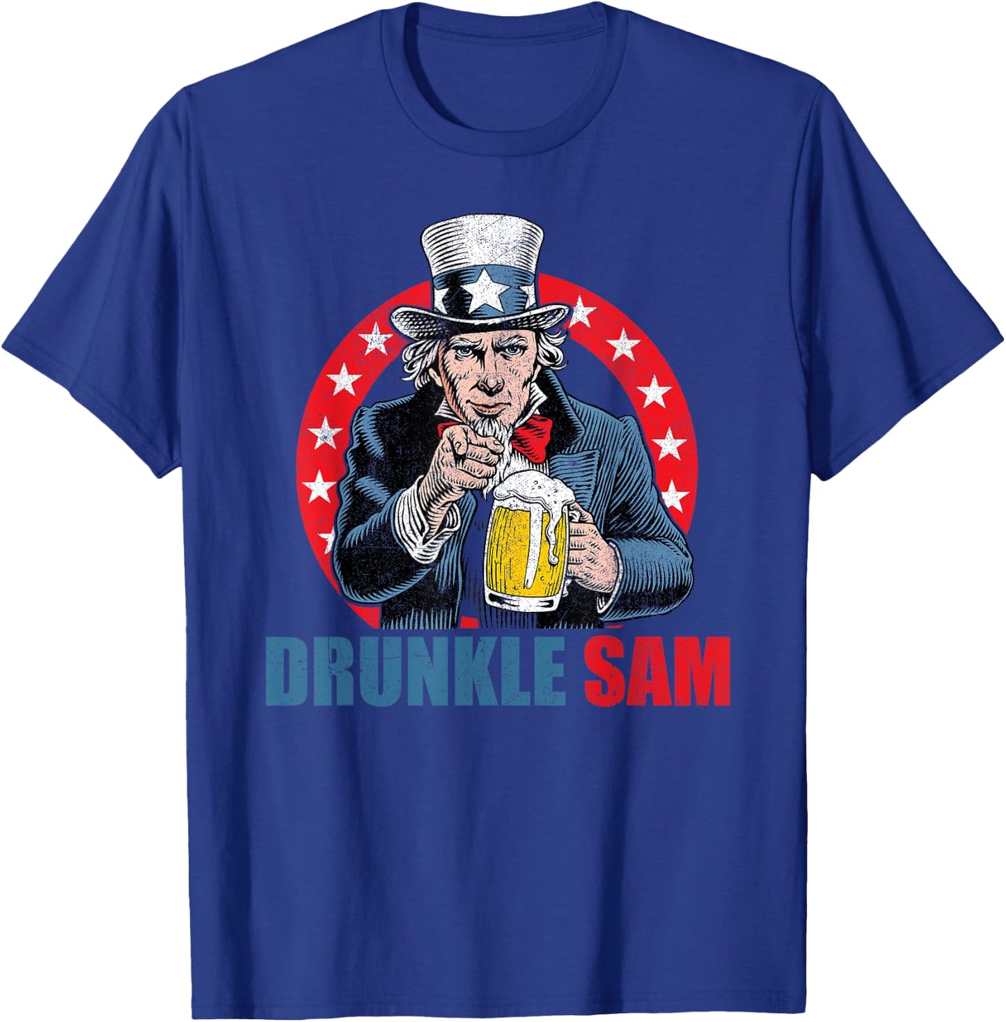 Drunkle Sam Funny 4th of July Uncle Sam USA Beer Drinking T-Shirt - T-Shirt | Royal