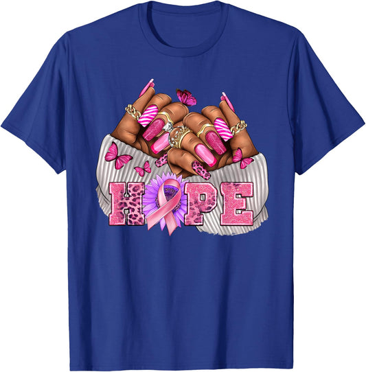 Black Woman Breast Cancer Nails Black Queen October HOPE T-Shirt - T-Shirt | Royal