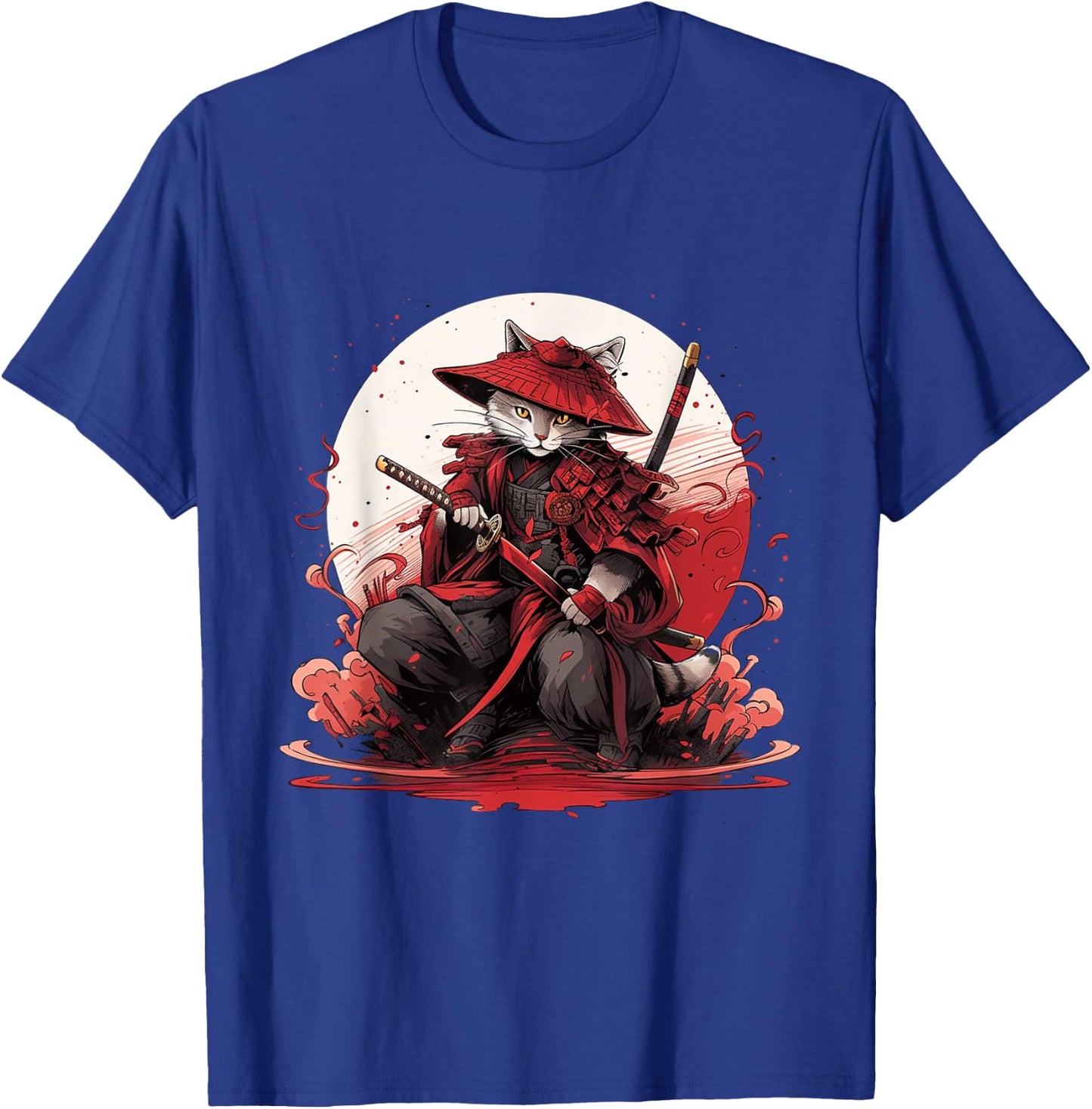Japanese Art Cat Ninja Ukiyo-e Anime Style Samurai Cat Women Girls Kids T-Shirt - T-Shirt | Royal