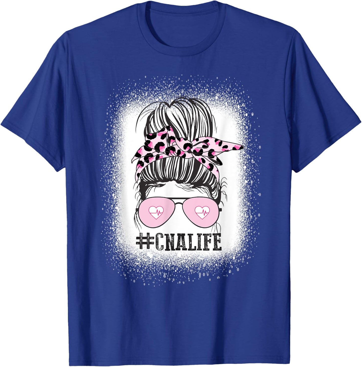 CNA Nurse Life Shirt, Bleached Messy Bun Nurse Leopard T-Shirt - T-Shirt | Royal