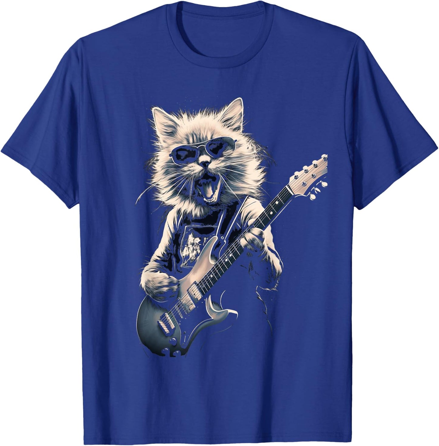 Cat Playing Bass Guitar Guitarist Rocker Cool T-Shirt - T-Shirt | Royal