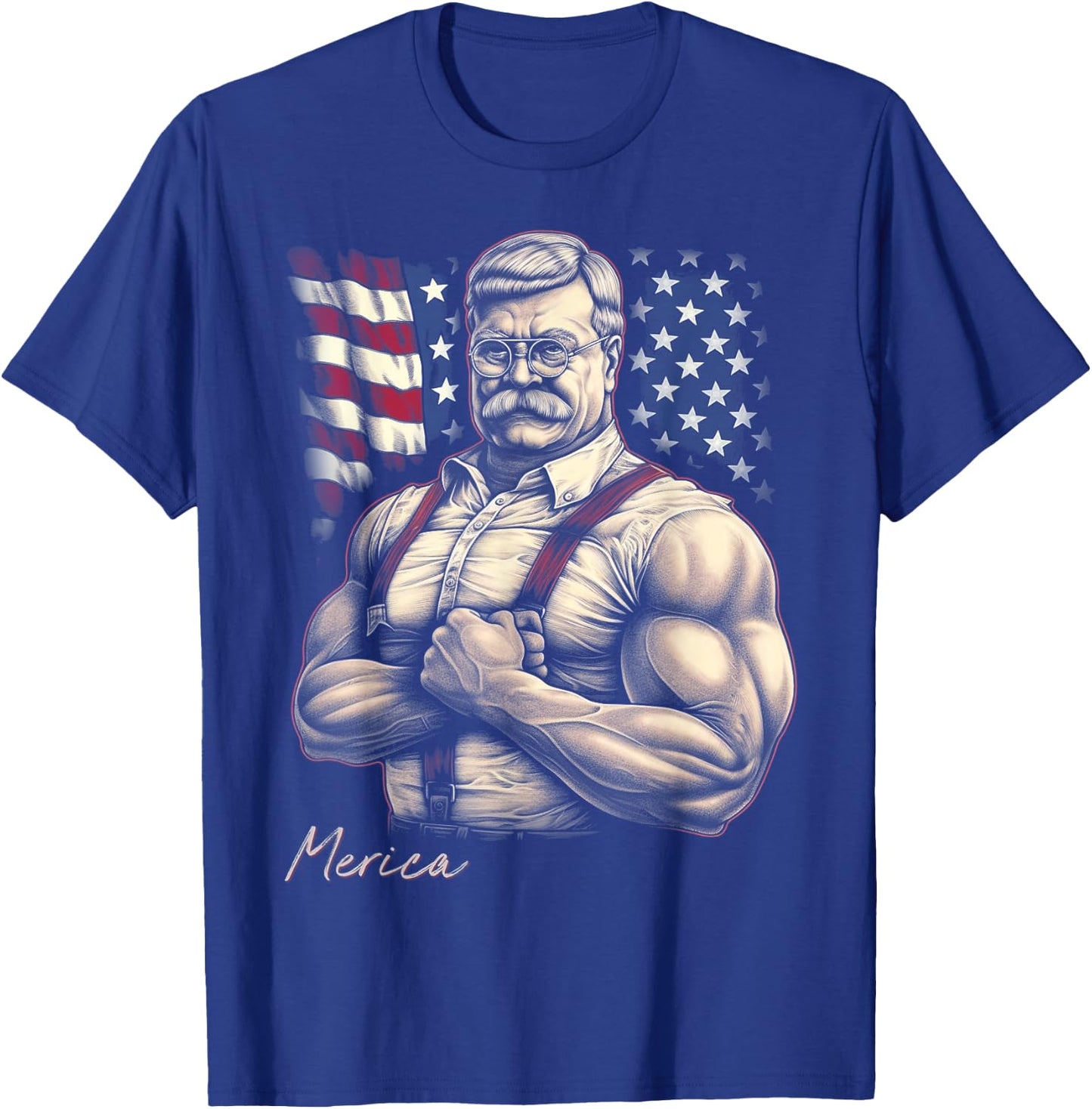 USA 4th Of July, Teddy Roosevelt Funny Workout Muscles Women Kids Men T-Shirt - T-Shirt | Royal