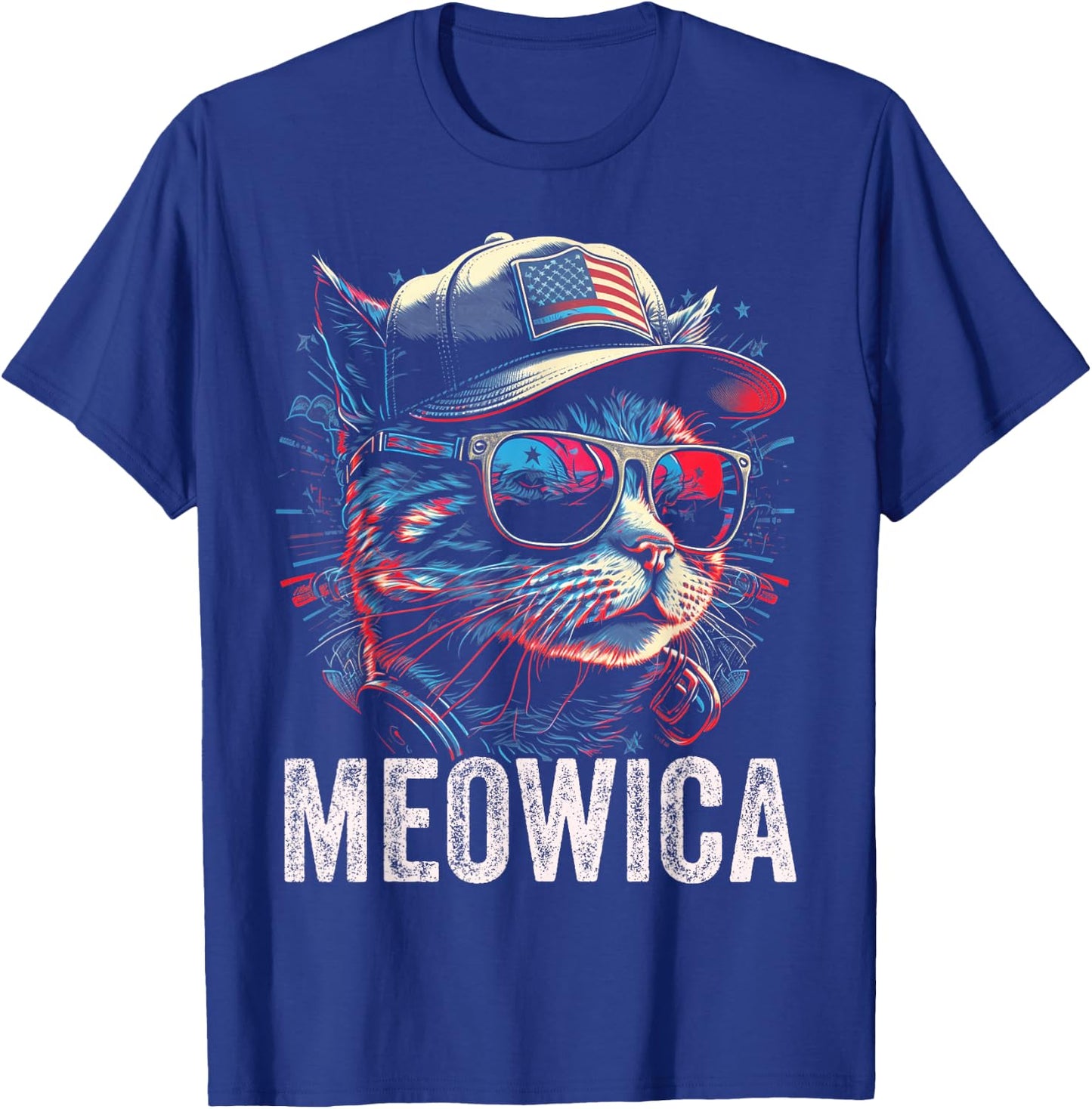 Meowica 4th of July Cat American Flag America USA Funny T-Shirt - T-Shirt | Royal