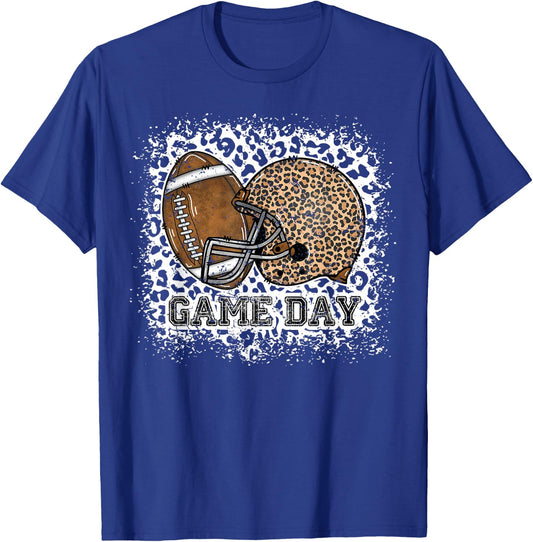 Bleached Game Day Leopard Football Helmet Sport Mom Girls T-Shirt - T-Shirt | Royal