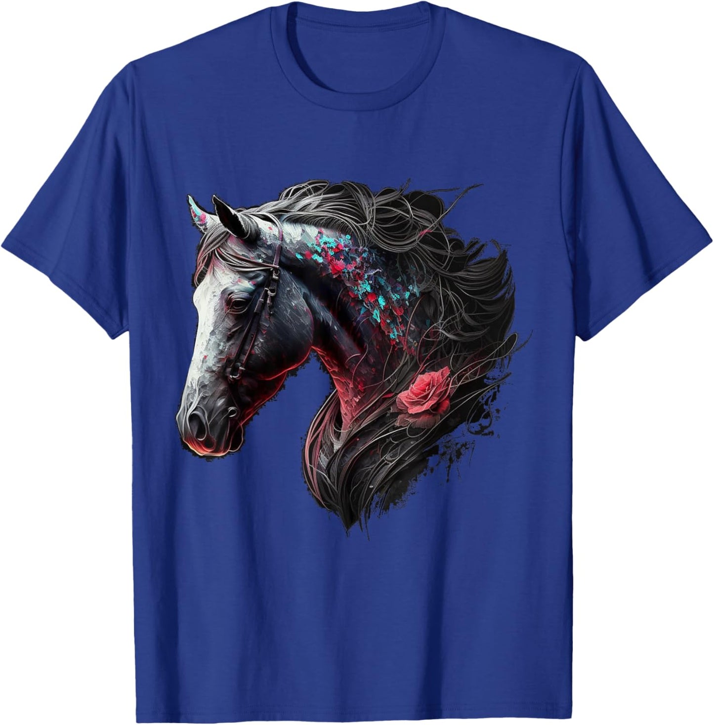 Horse Colourful Flowers Art Animal Print Horse Motif T-Shirt - T-Shirt | Royal