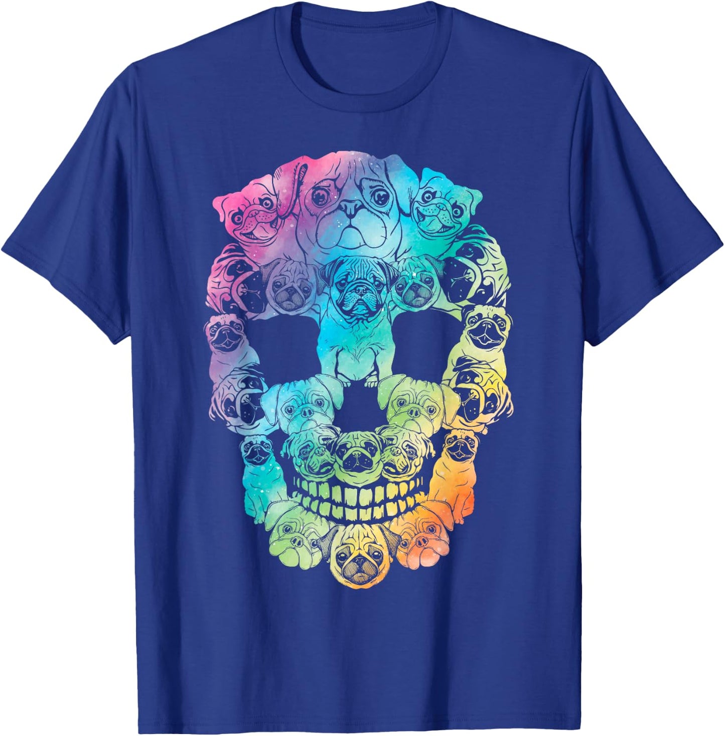 Halloween Pug skull skeleton Pug Dog costume Pug tie dye Women Kids T-Shirt - T-Shirt | Royal