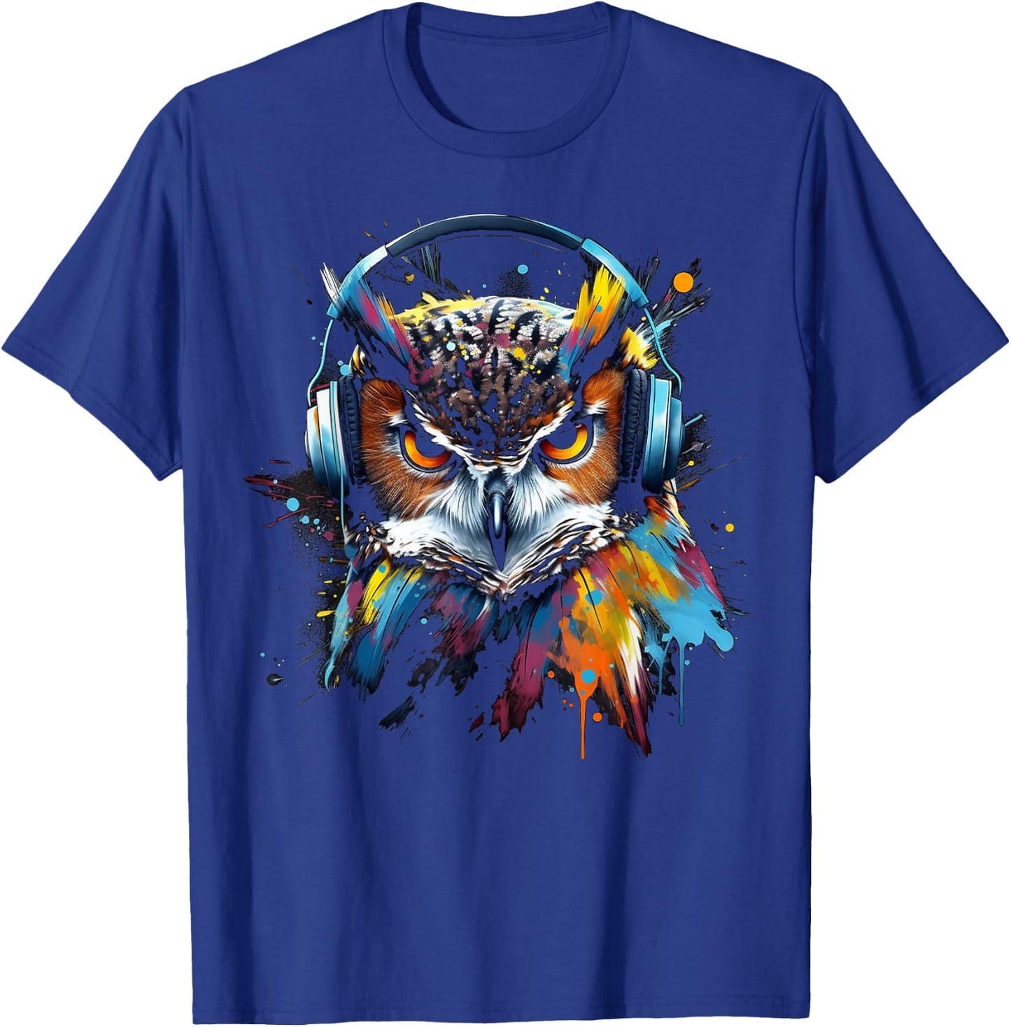 Owl Music Colourful Bird Headphones Art Animal Owl T-Shirt - T-Shirt | Royal