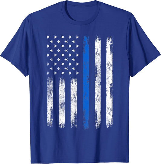 USA Flag Police Support Patriotic Law Enforcement Officer T-Shirt - T-Shirt | Royal