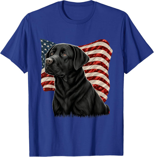 Black Labrador With American Flag Patriotic USA T-Shirt - T-Shirt | Royal