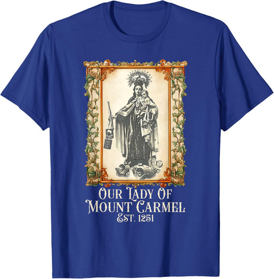 Our Lady of Mount Carmel Marian Catholic T-Shirt - T-Shirt | Royal