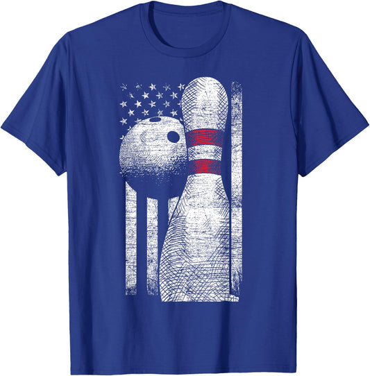 USA Flag Patriotic American Bowler Gift Bowling Ball Bowling T-Shirt - T-Shirt | Royal