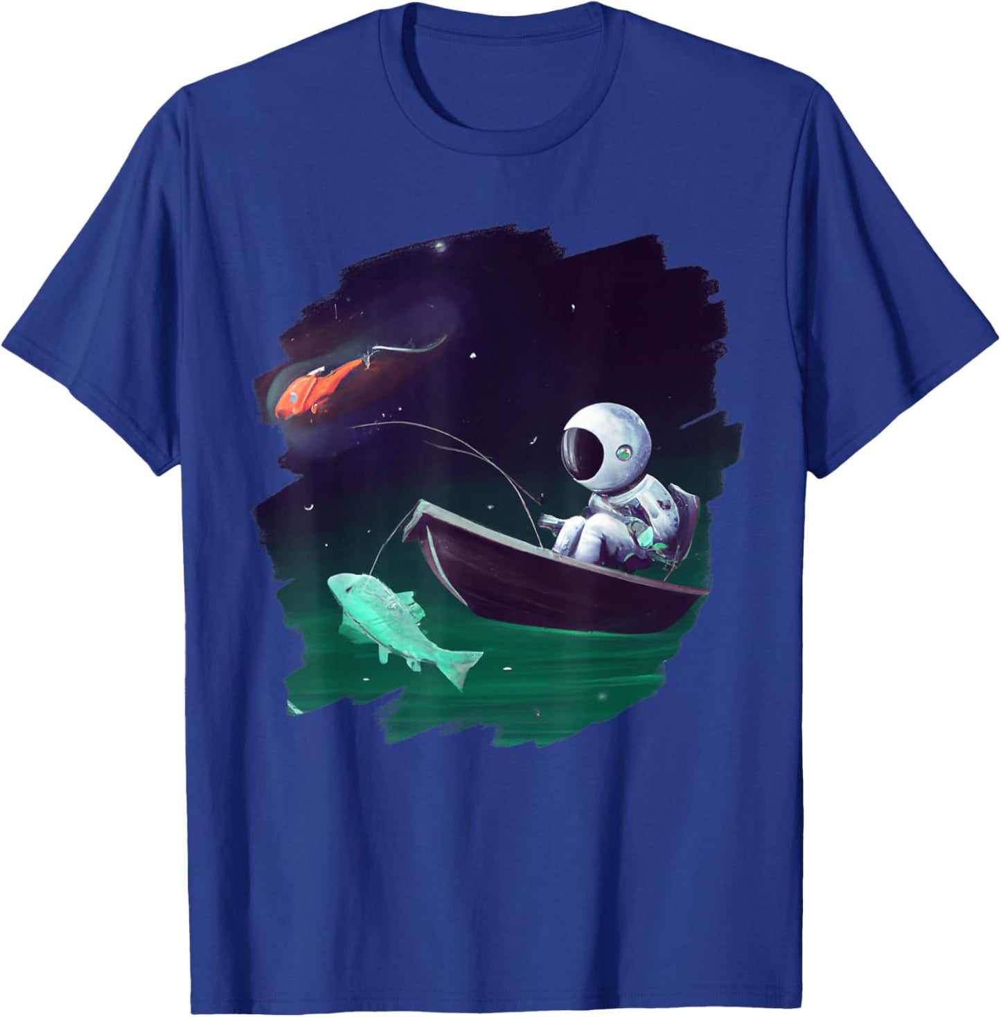 Astronaut Fishing Boat Space Ocean Lake Cool Fish Artistic T-Shirt - T-Shirt | Royal