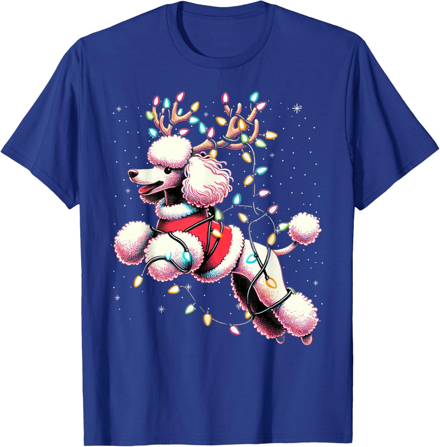 Poodle Santa Christmas Tree Lights, Funny Ugly Pajama Women T-Shirt - T-Shirt | Royal