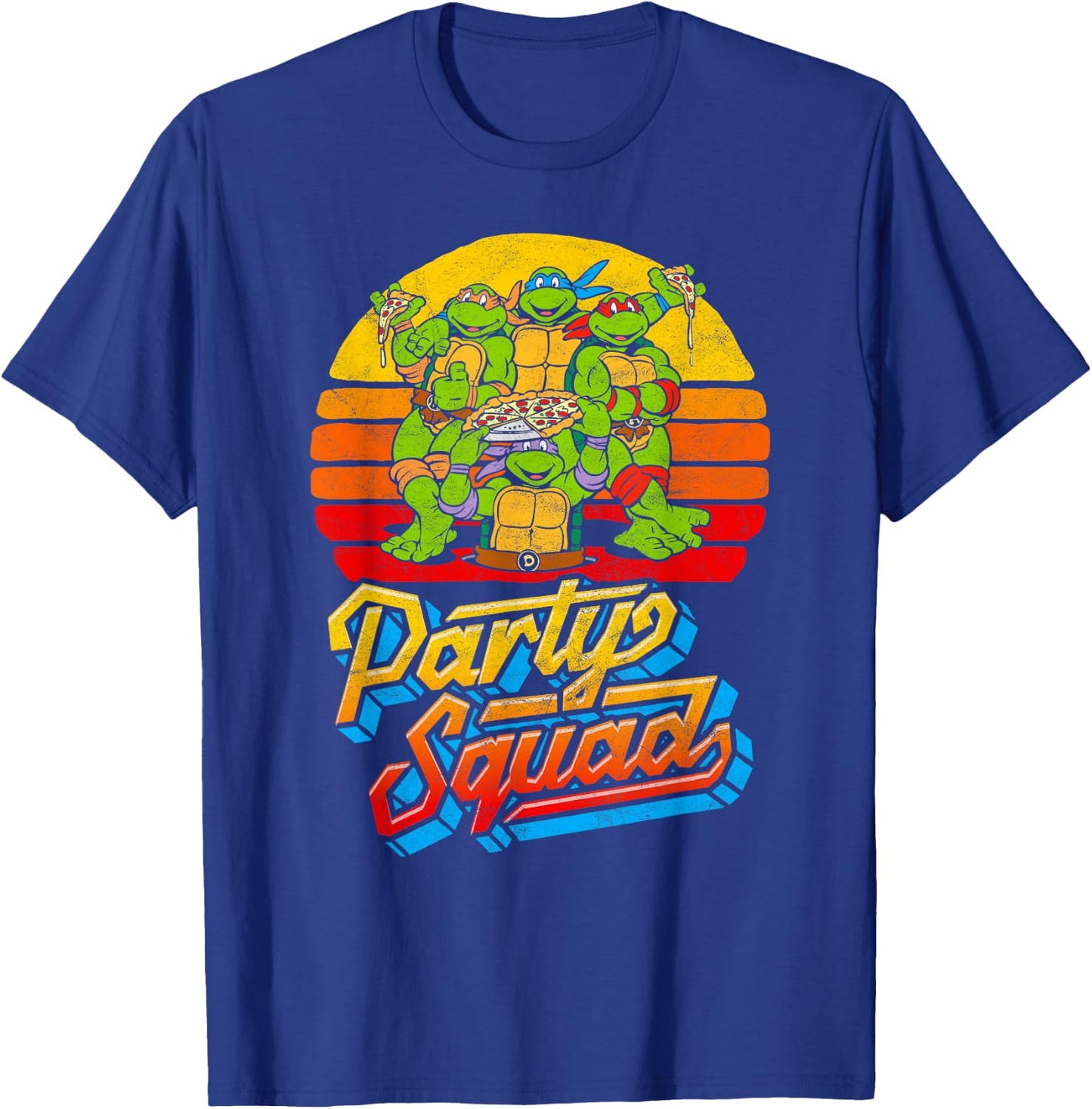 Party Squad! TMNT Vintage 80s Pizza Friends Distressed T-Shirt - T-Shirt | Royal