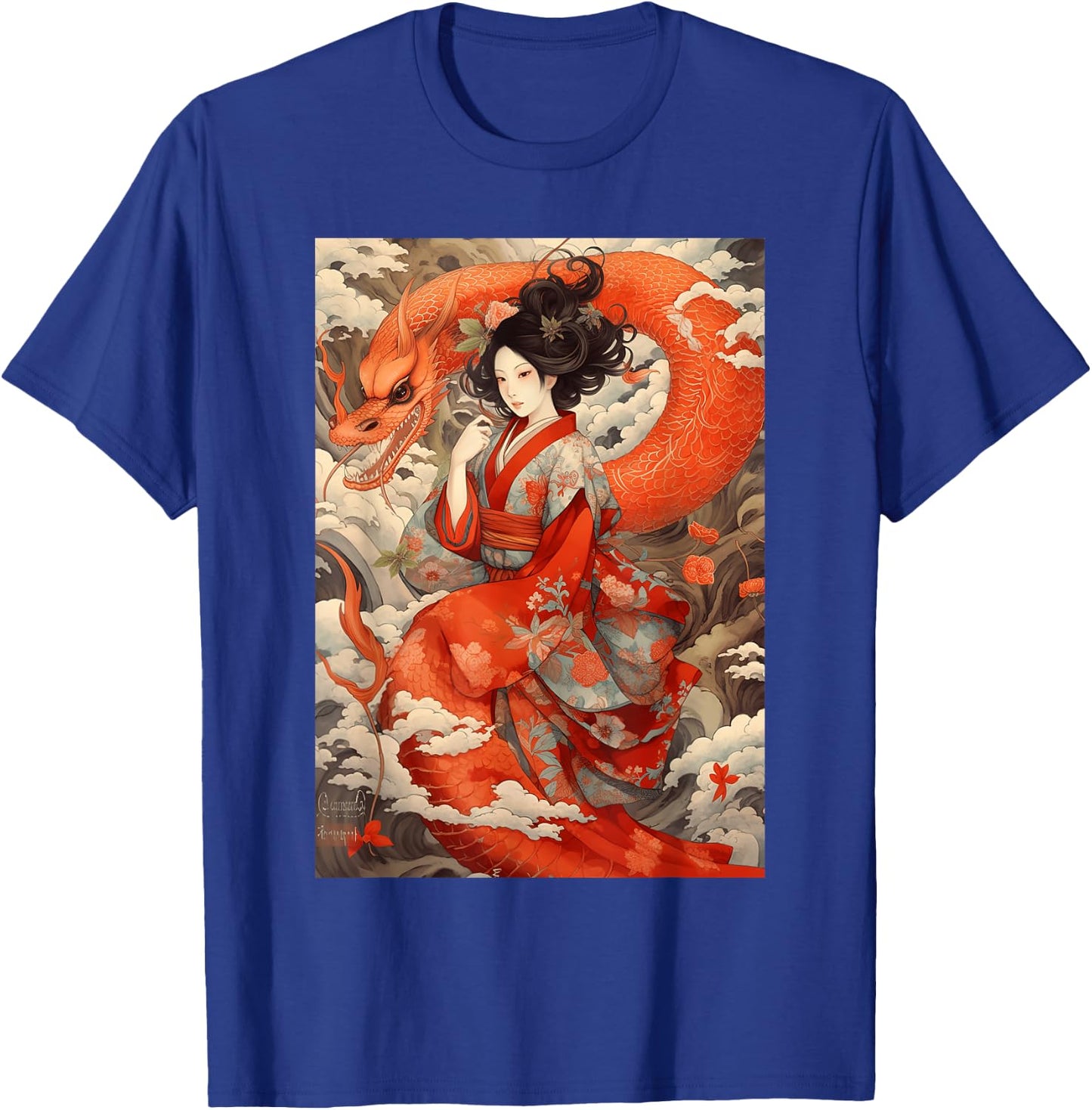 Japanese Geisha Kawaii In Kimono Dragon Japan T-Shirt - T-Shirt | Royal