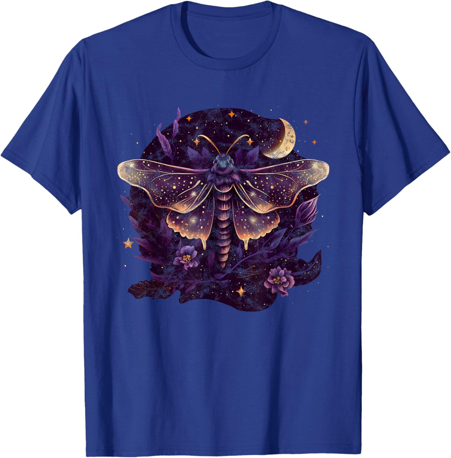 Moth, moon, butterfly, flowers, stars, night, queen, gothic T-Shirt - T-Shirt | Royal