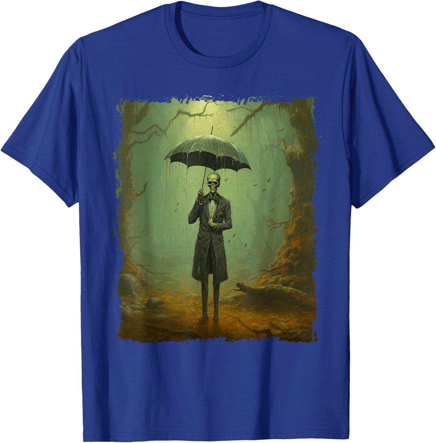 Skeleton in the Rain – Vintage Goth Halloween T-Shirt - T-Shirt | Royal
