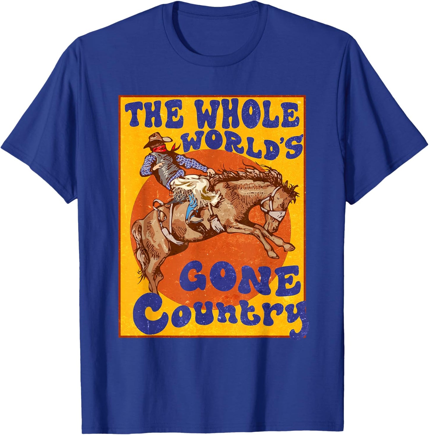 Western Rodeo Cowboy Horse Gone Country Men Women Vintage T-Shirt - T-Shirt | Royal