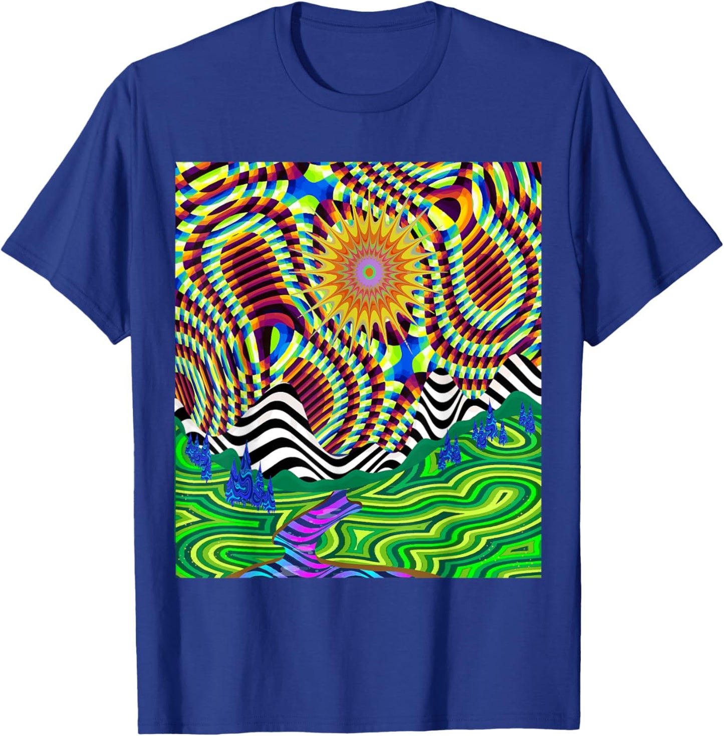 Psychedelic Trippy Mountain Funny Hippie Nature Lover Outfit T-Shirt - T-Shirt | Royal