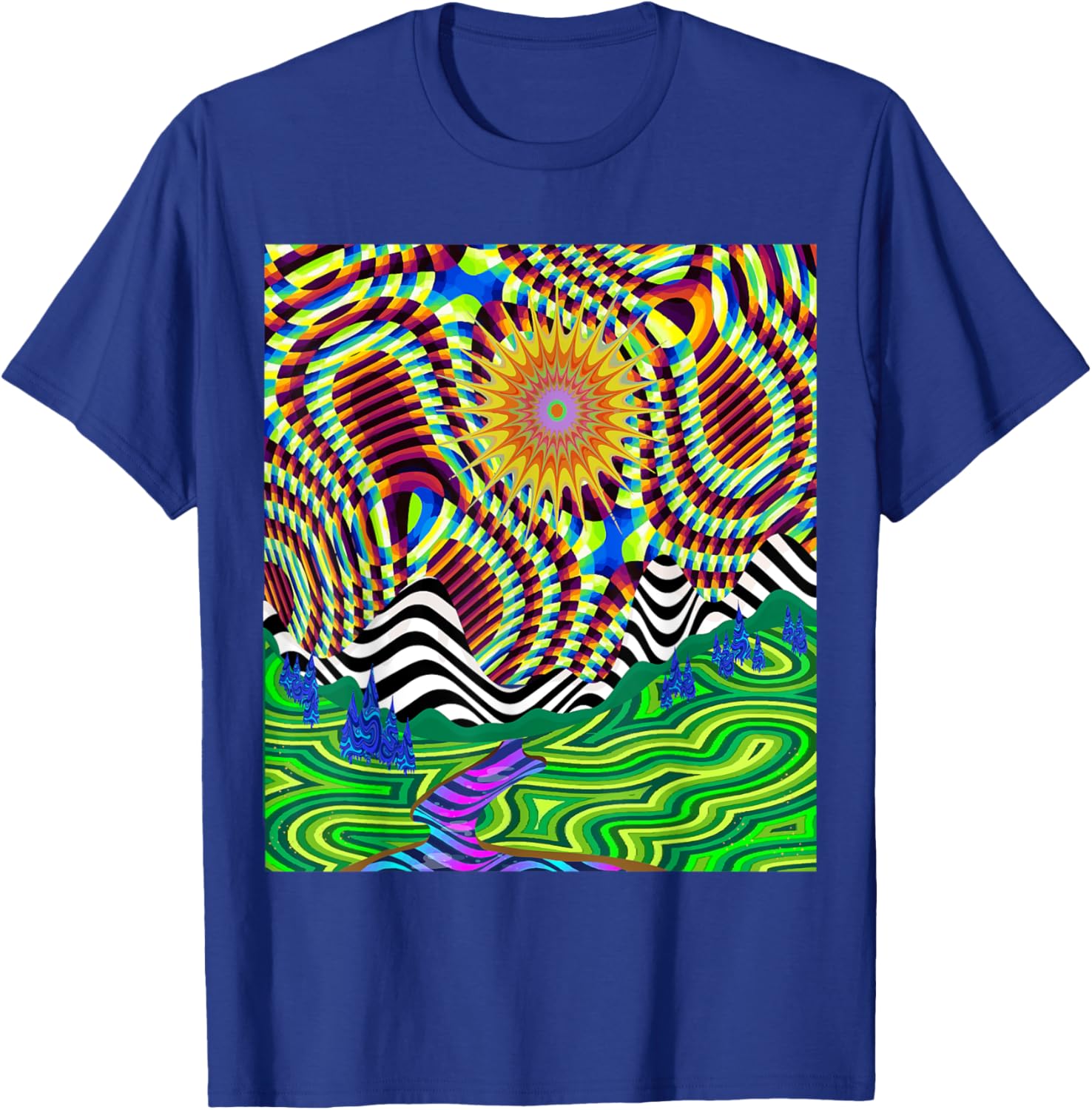 Psychedelic Trippy Mountain Funny Hippie Nature Lover Outfit T-Shirt - T-Shirt | Royal