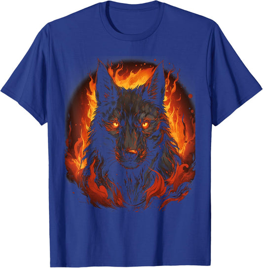 Wolf Howling Fire Mythical Creature Graphic T-Shirt - T-Shirt | Royal