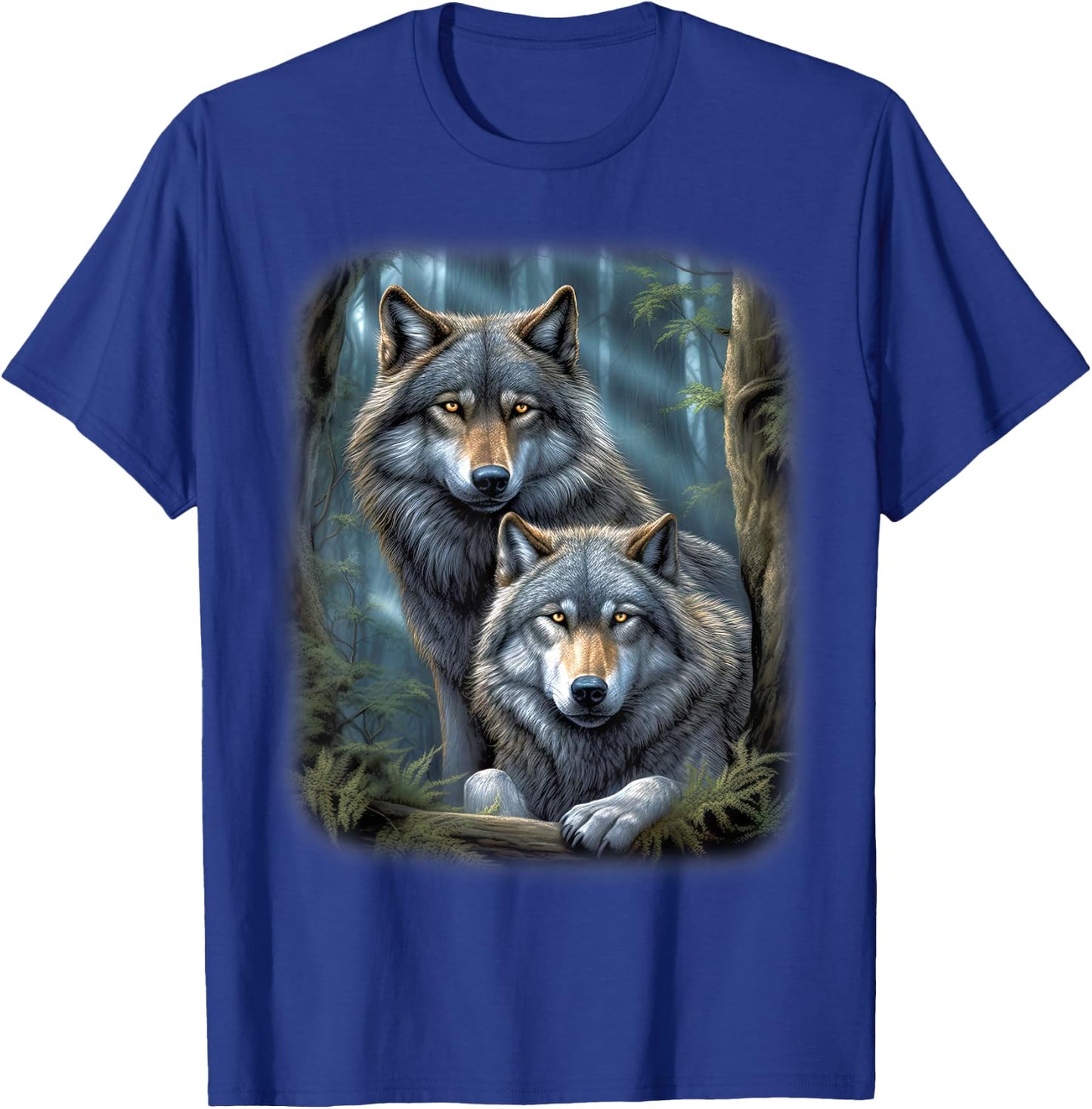 Wolf Wolves in Forest by Night Moon Fantasy Art Wildlife T-Shirt - T-Shirt | Royal