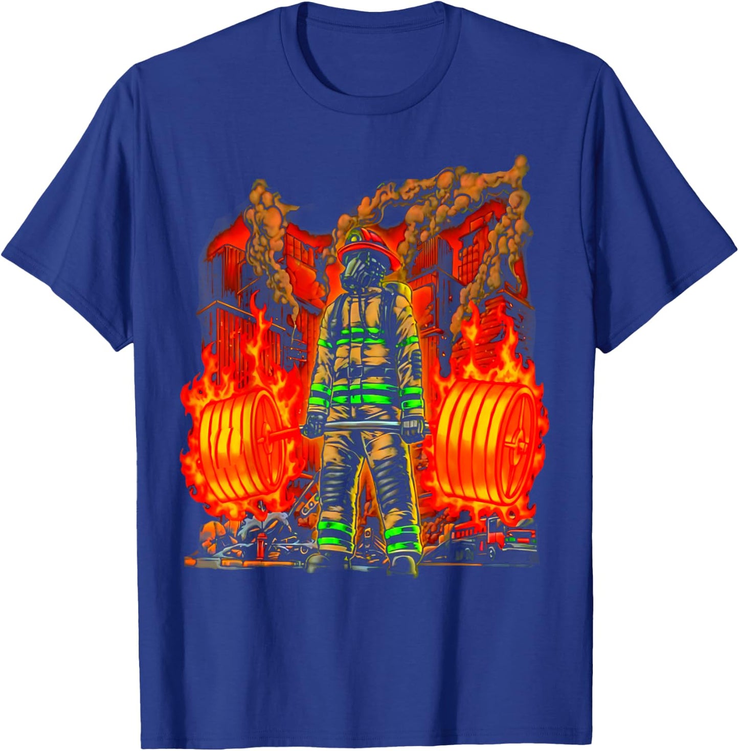 Firefighter Deadlifting Workout Bodybuilding Fitness Muscle T-Shirt - T-Shirt | Royal