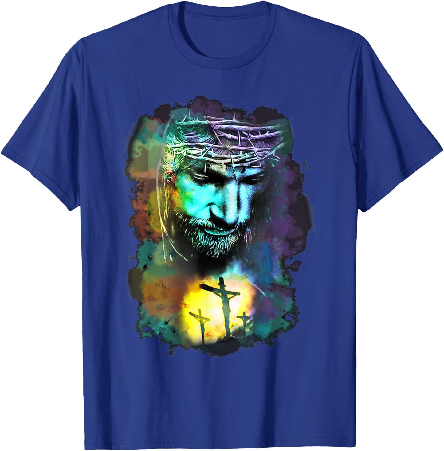 Jesus Christ Cross Religious Picture Christian Art Print T-Shirt - T-Shirt | Royal