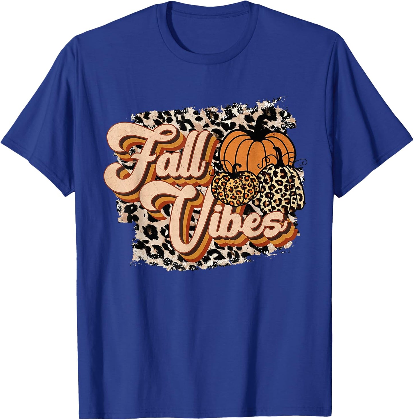 Fall Vibes Leopard Groovy Thanksgiving Autumn Girl T-Shirt - T-Shirt | Royal
