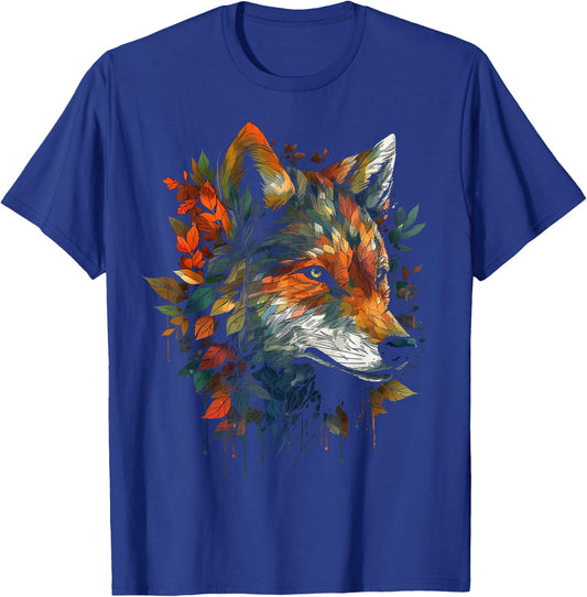Wolf autumn leaves animal motif artwork - art animal wolf T-Shirt - T-Shirt | Royal