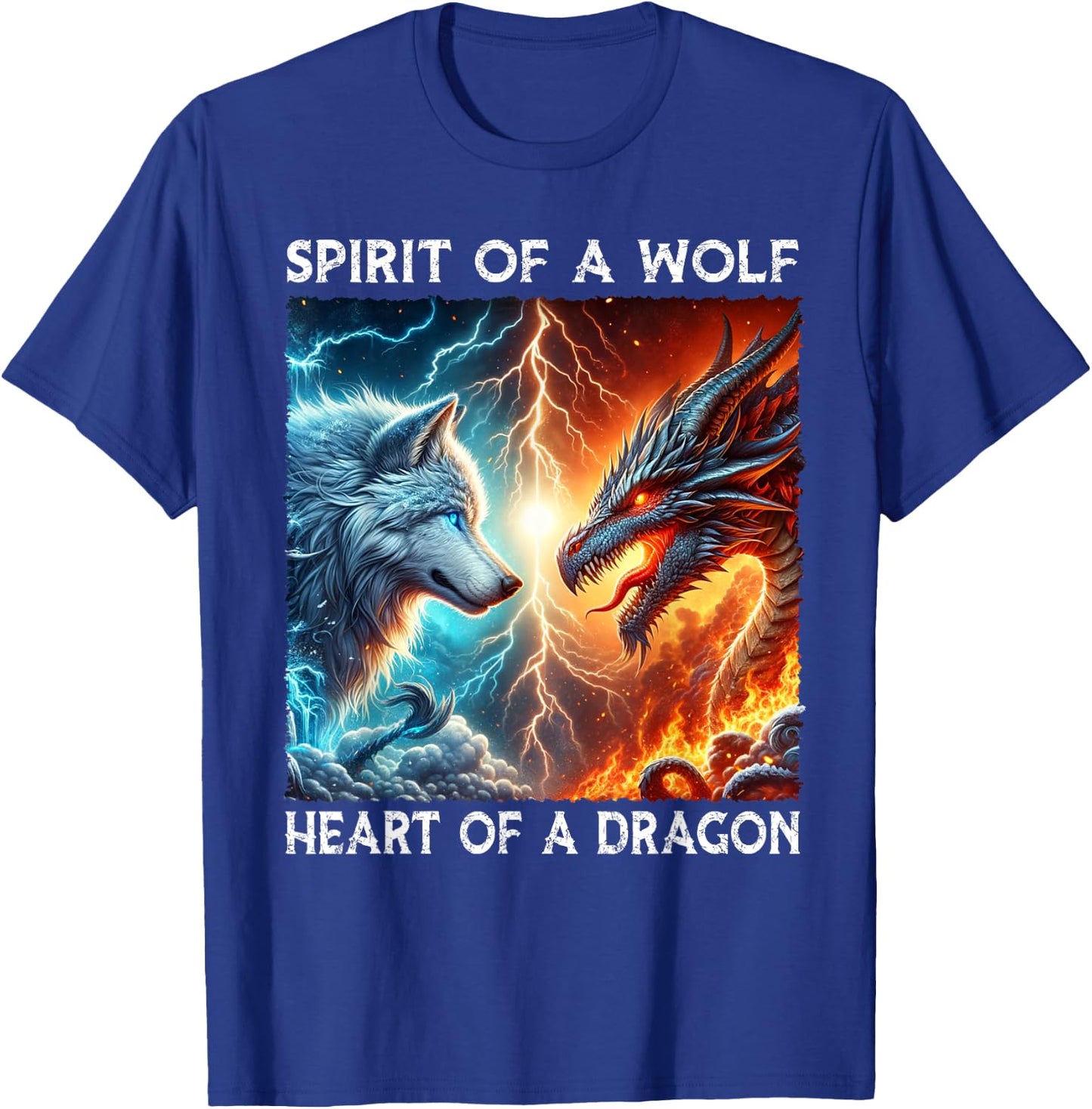Spirit Of A Wolf Heart Of A Dragon Love Wolves and Dragons T-Shirt - T-Shirt | Royal