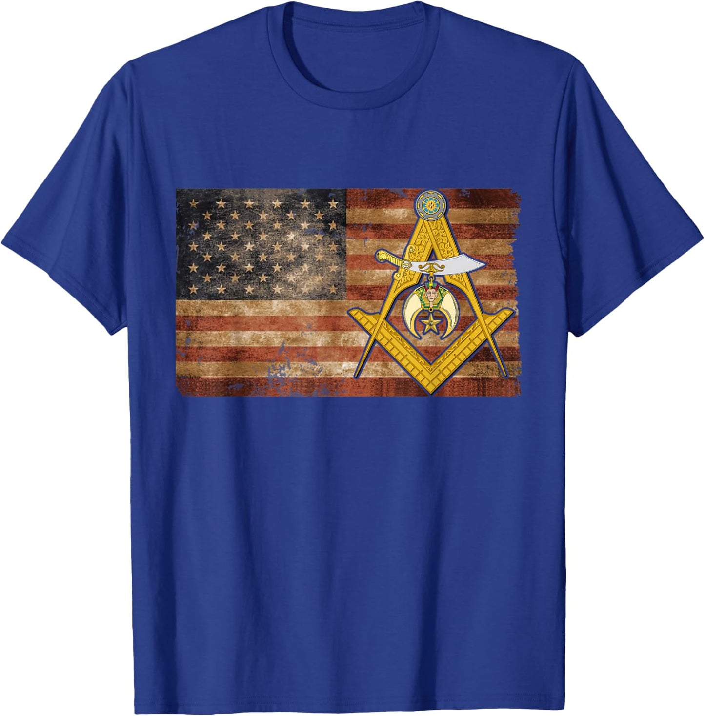 Shriners USA Flag Emblem Compass & Square Mason Father's Day T-Shirt - T-Shirt | Royal