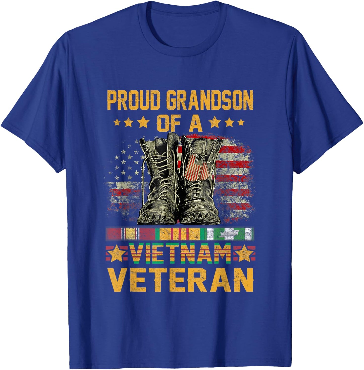 Proud Grandson of A Vietnam Veteran Flag American USA T-Shirt - T-Shirt | Royal