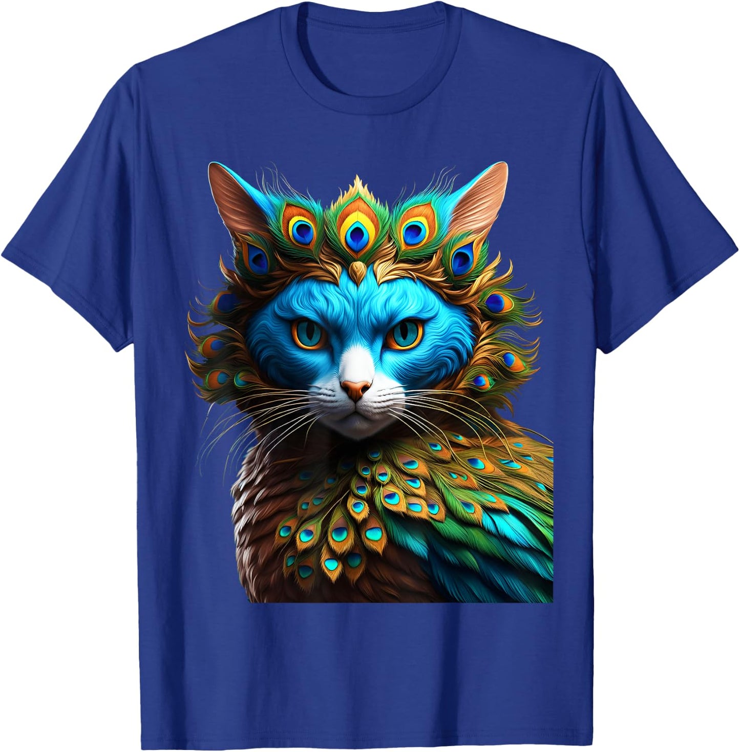 Fantasy Cute Vivid Cat Peacock Mix Women Girls Kids T-Shirt - T-Shirt | Royal