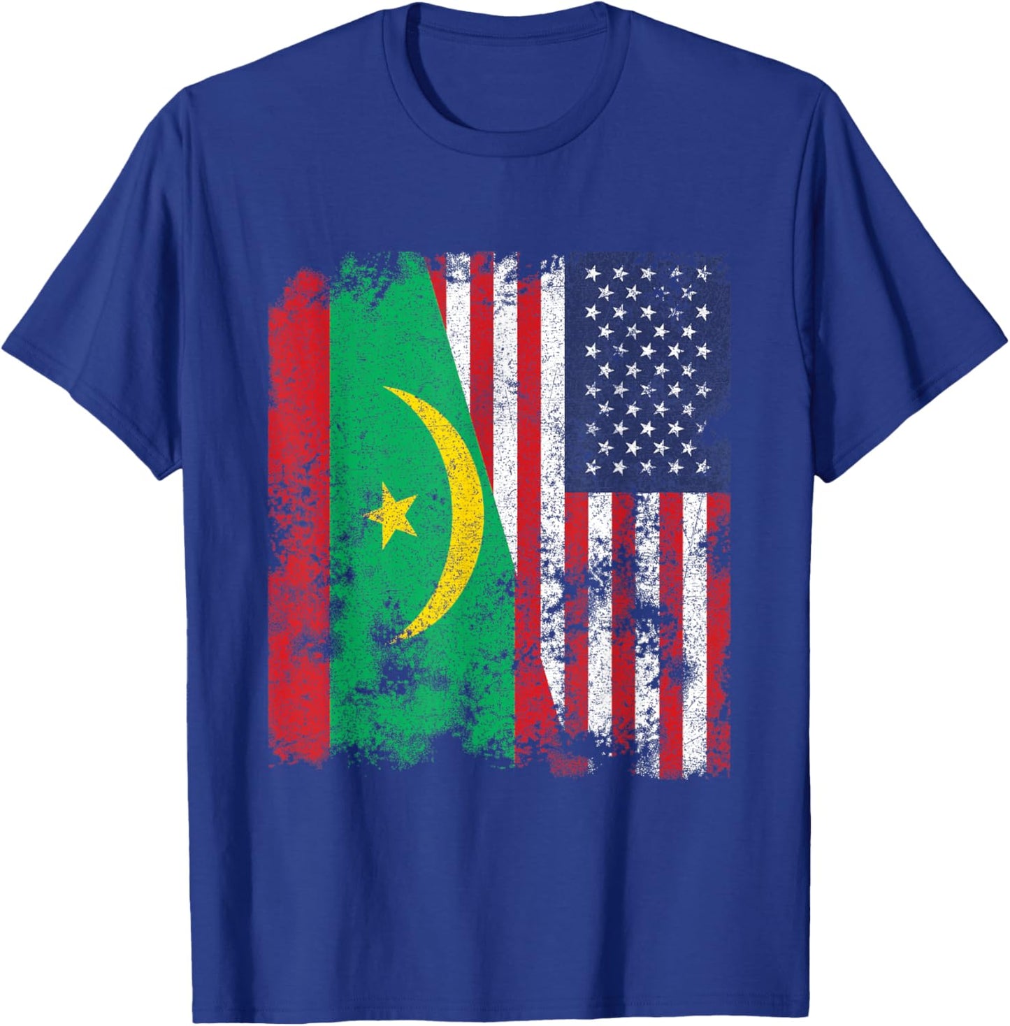 Mauritania USA Flag Distressed - Half American Women Kids Men T-Shirt - T-Shirt | Royal