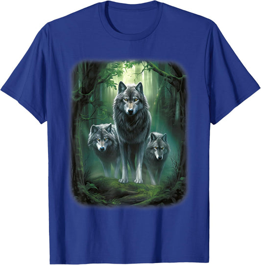 Wolf Wolves in Forest by Night Moon Fantasy Art Wildlife T-Shirt - T-Shirt | Royal