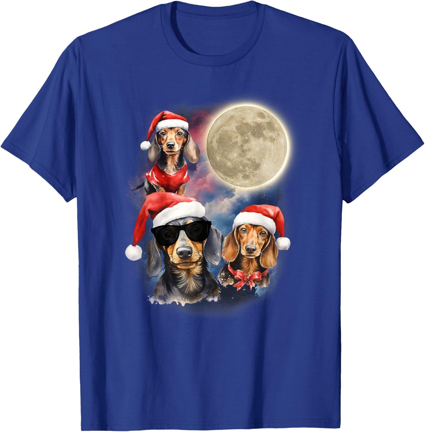 Dachshunds Howling At Moon Funny Festive Dachshund Christmas T-Shirt - T-Shirt | Royal