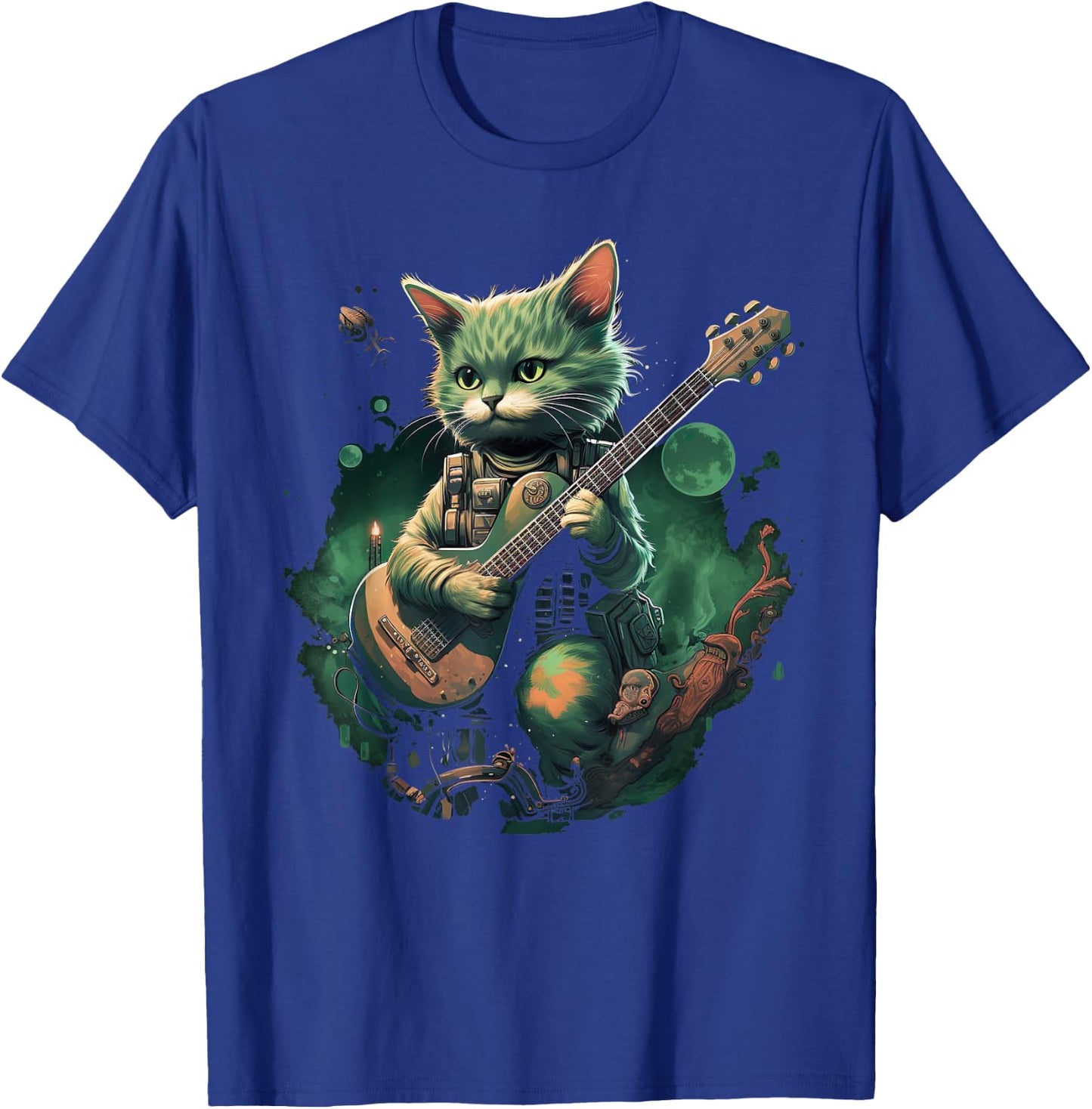 Rock Cat Playing Guitar Cat Funny Guitar Cat Kitty T-Shirt - T-Shirt | Royal
